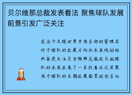 贝尔维那总裁发表看法 聚焦球队发展前景引发广泛关注